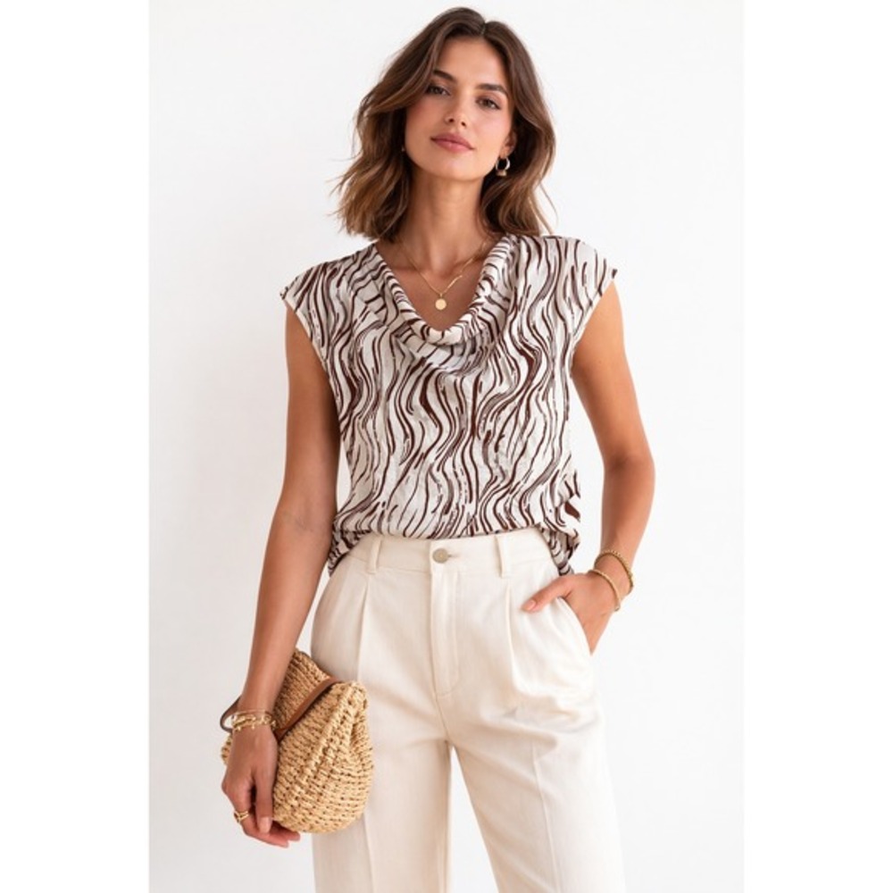 Montgomery Post Sophi Airette Blouse Women Size‎ M Beige Brown NWT